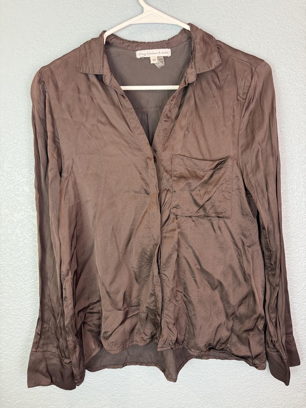 Young Fabulous & Broke Shirt Womens Medium Brown Button Front Long Sleeve Blouse